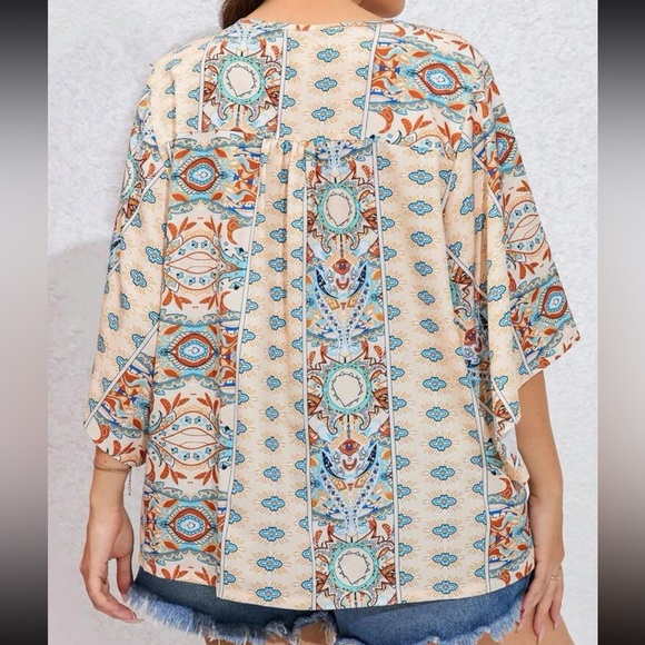Boho Plus Size Floral Paisley Print Batwing Sleeve Top Blouse Shirt - Picture 2 of 6